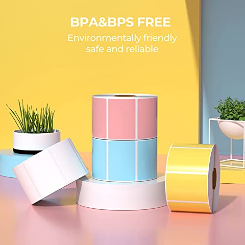 Munbyn 2.25 X1.25 Direct Thermal Labels, Color Shipping Thermal Stickers, Bpa&Bps Free Multi-Purpose Square Self-Adhesive Label For Thermal Label Printer - 4000 Labels-White, Blue, Pink, Yellow #TOP6