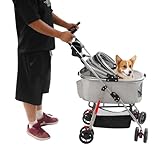 Force de transport stable : chariot multifonction pliable pour chat et chien supporte jusqu'à 26,46 lbs de poids, parfait pour les petits animaux de compagnie avec accessoires, et assure une mobilité sûre dans toutes les activités en plein air grâce à sa construction robuste