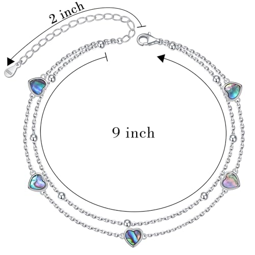 Image of Flyow Anklet for Women S925 Sterling Silver Adjustable Foot Beaded Heart Charm Ankle Bracelet Anklets Jewelry