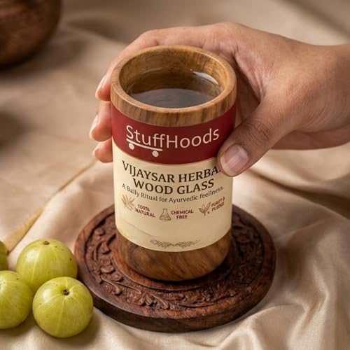 Image of Vijaysar Ayurvedic Glass /Tumbler | Lab Tested | Kino Tree Wooden Tumbler | Natural Wellness, Traditional Tumbler, Handcrafted Wood Cup | 250ml (Pack of 3)