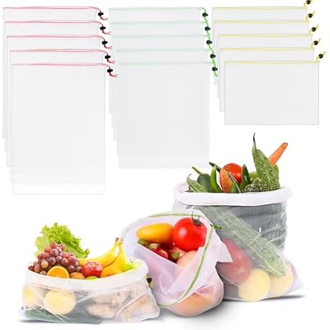EZGOODZ Reusable Mesh Produce Bags Set Cover