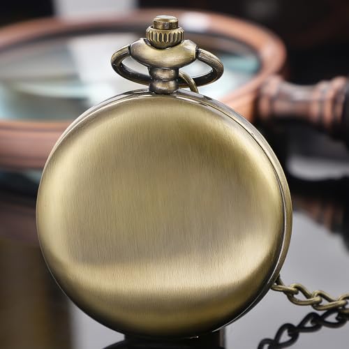 Image of Tiong Pocket Watch Vintage Quartz Pocket Watches with Chain Christmas Graduation Birthday Gifts Father's Day（Bronze