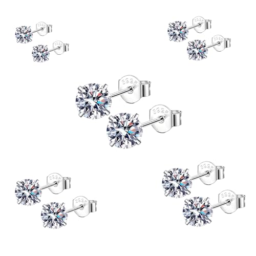 5 Paare 925 Silber Ohrringe Set Stecker Diamant Mädchen Ohrstecker Herren...