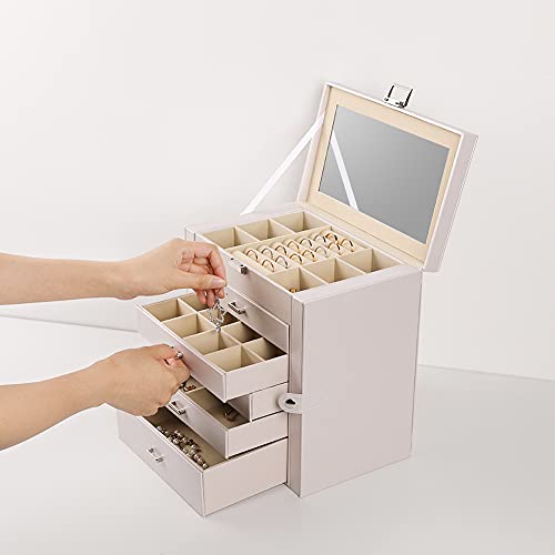 Frebeauty LARGE JEWELRY BOX WHITE Large Jewelry Box,6-Tier Pu Leather Jewelry Organizer,Multi-Functional Storage Case thumb #2