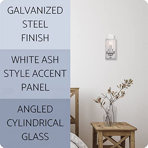 Kira Home Sierra 11" Modern 1-Light Wall Sconce + Clear Glass Shade, White Ash Wood Style + Galvanized Steel Finish #TOP2