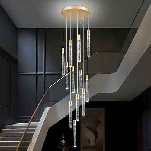 Image of 12-Lights Bubble Crystal Chandelier for Entryway High Ceiling,Gold