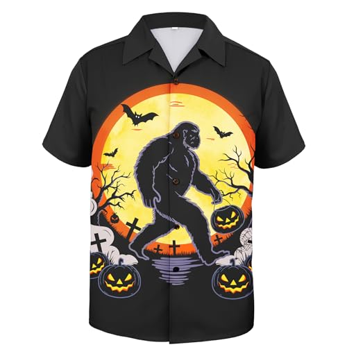 Zando Funny Hawaiian Shirts for Men - Bigfoot Pumpkin Bat