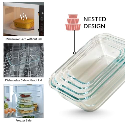 Image of Nestasia Borosilicate Glass Containers with Clip Locks Set of 4 (370ml, 660ml, 1L, 1.5L) - Airtight & Leakproof Containers with Air Vent Lid for Fridge Storage | Microwave & Dishwasher Safe (Green)