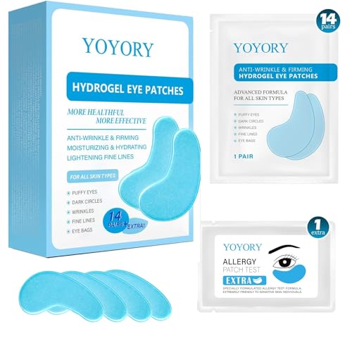 24K Gold Hydrogel Eye Patches - 15 Pairs Retinol & Collagen Eye Mask for Dark Circles