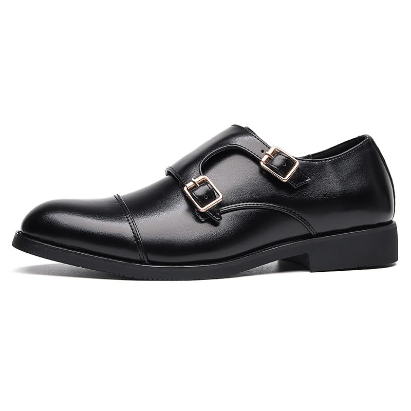HOOENG Formal Shoes Dress Oxford for Men Slip On Round Burnished Toe PU Leather Double Monk Strap Cap Toe Rubber Sole Block Heel Slip Resistant Outdoor2