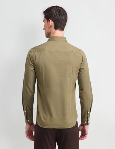 Image of U.S. Polo ASSN. Solid Slim Fit Shirts for Men - 100% Cotton, Full Sleeve Mens Casual Shirts