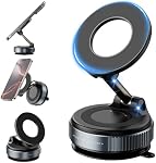 Feitenn for 360° Vacuum Magnetic Car Phone Holder, Foldable and Adjustable + Super Stable Suction Cup, Compatible with iPhone and Android, Suitable for Car/Glass/Any Smooth Surface (Black)