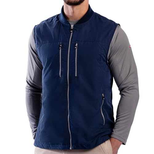 SCOTTeVEST 101 Vest for Men - 9 Hidden Pockets - Water Repellent for Travel & More (Navy, Large)