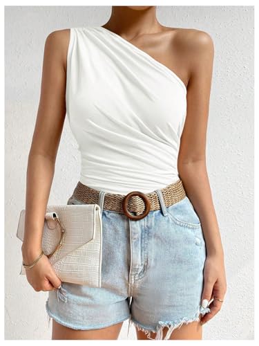 Verdusa Women's Ruched One Shoulder Tops Sleeveless Fitted Going Out Tops4