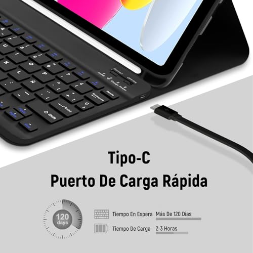 Hofsos Funda con Teclado para IPad A16 11 Generació 2025 / IPad 10 Generación 2022 (11/10.9 Pulgadas) - QWERTY Español Ñ Teclado, Magnético Desmontable Funda con Portalápices para ipad 10/11 Gen Negro - imagen 7