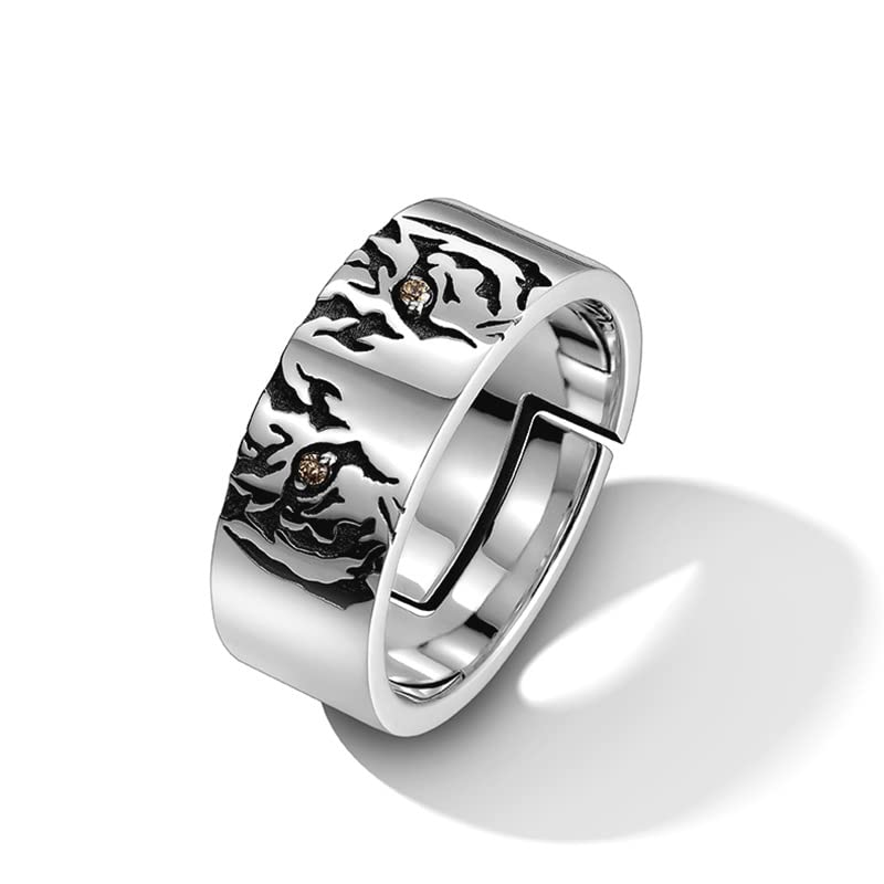 OIDIMS CZ Eye Tiger Wide Band Ring Animal Statement Open Ring for Men Women Dainty Adjustable Knuckle Middle Finger Cute Fashion Gifts Birthday Christmas Bff Personalized Jewelry Comfort Fit2