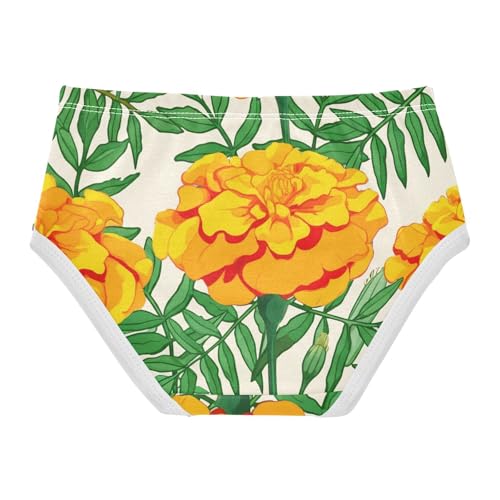 Cotton Toddler Girls Underwear Marigold Flowers Bright Orange Panties for Girl Fun Briefs Underpants 2t2