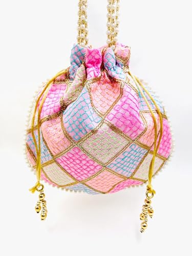 Image of BYRA Women Multi Color Thread Silk Potli Bag for Gift Purpose