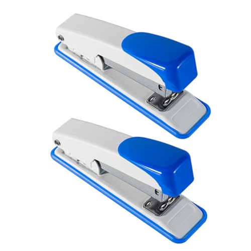 Parliky 2Pcs Metal Staplers for Desk Medium Portable Stapling Tool Lightweight Compact for Office School Home Use Random Color