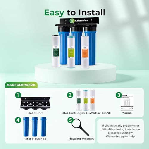Image of iSpring Chloramine & Heavy Metals Removal Whole House Water Filter System, SGS-Tested, Reduces Lead, Chlorine, Sediment and up to 94.4% of Chloramine, 20 inch x 4.5 inch Filters, Model: WGB32B-KSNC