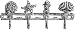 Comfify Vintage Seashell Coat Hook Hanger Rustic Cast Iron Wall Hanger w/ 4