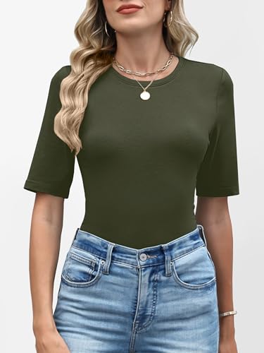 Image of ANRABESS Womens Half Sleeve Tops Crewneck Shirts Basic Fit Work Tee