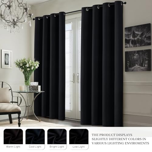 Image of Yakamok Black 100% Blackout Curtains 63 Inches Long for Bedroom 50 inch Wide | Blackout Curtain Panels for Bedroom, 2 Thick Layers Grommet Top Thermal Insulated Drapes with White Back for Living Room