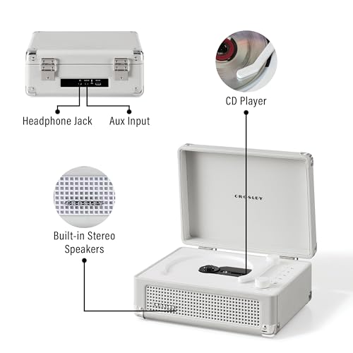 Image of Crosley CR3505A-WS Cruiser Retro Portable CD Player with Stereo Bluetooth Speakers and FM Radio, White Sand