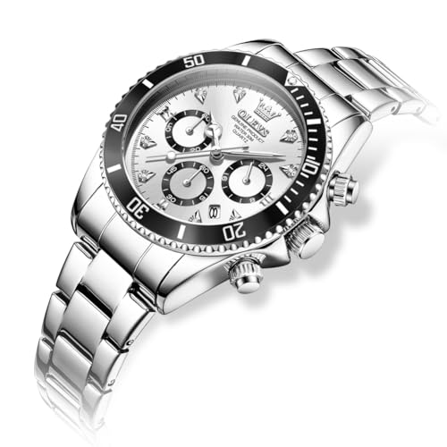 Image of OLEVS Women Dress Watch, Two Tone Diamond Quartz Wrist Watch, Stainless Steel Waterproof Luminous Day Date Ladies Chronograph Gift Watch
