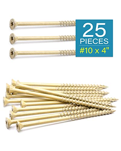 Image of IMSCREWS #10 x 4 Deck Screws 25 Pcs, Tan Coated Exterior Wood Screws for Pressure Treated Lumber, 1000-Hour Salt Spray Tested, Star Drive, Type 17 Point, Self-Tapping Fasteners for Heavy Duty Framing