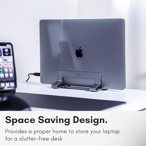 Macally Vertical Laptop Stand for Desk | Laptop Holder Vertical | MacBook Stand Closed (Pro/Air) Save Space and Improve Airflow