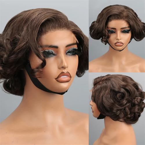 -*-Bob Wig Human Hair Pre Cut Glueless HD Lace ClosureWigs, Big Curly Mature Boss Left C Parted Frontal Wig For Women