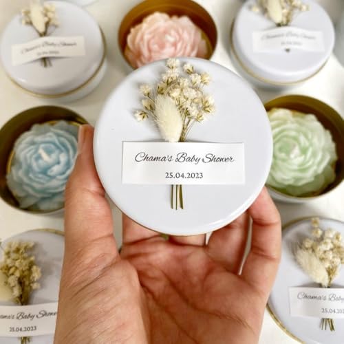 1 Set Custom Text Wedding Candles, Wedding Decorations, Bridal Shower Favours, Flower Candle Favours, Unique Candles, Maximum Word Limit of 15