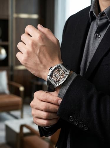Image of ALIX Men's Automatic Skeleton Self-Winding Water Resistant Chronograph Analog Watch