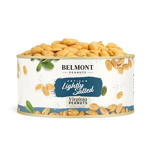 Image of Belmont Peanuts Gourmet Lightly Salted Sea Salt Virginia Peanuts, 20 oz (1 Pack) - Only 3 Simple Ingredients, No Preservatives, 7g Protein - A Premium, Salty, Crunchy, Hand Seasoned Snack