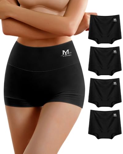 Image of MEIYATING Women's Underwear Boy Shorts Boxer Cotton Stretch Briefs Panties High Waisted Soft Plus Size 4 Pack | Plus Size, Boyshorts Underwear, Boxer Briefs, Compression, Breathable, Soft, Anti Chafing, Moisture Wicking, Daily Wear