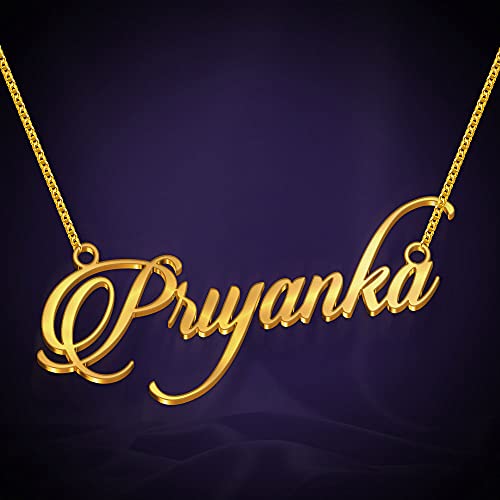Image of Priyanka Cursive Gold & Silver Name Pendant Necklace, Best Jewelry Gift for Girls.