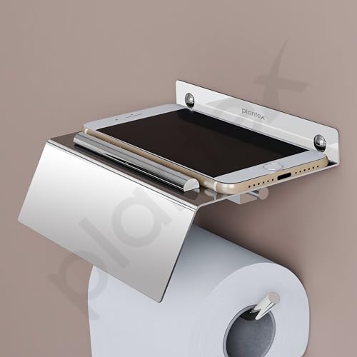 Image of Plantex Stainless Steel Toilet Paper Holder /Toilet Paper Roll Holder /Tissue Paper Roll Holder with Mobile Stand for Bathroom Accessories - (Chrome)