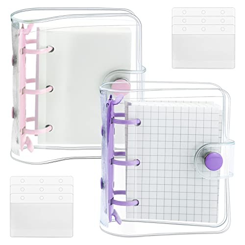 Yetoome 2 Pack Mini Transparent 3 Ring Binder Covers With Mini Binder Inner Paper And Pockets Clear Soft Pvc Notebook Closure Loose Leaf Folder Round Ring Binder Cover Protector With Snap Button #TOP20
