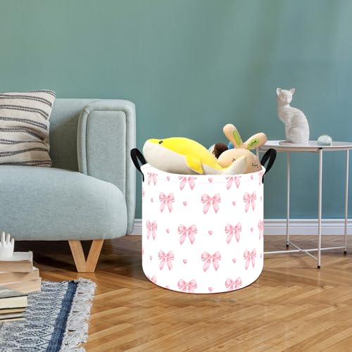 Image of MAIZMZ 3 Pack Pink Storage Baskets for Girls Room, Round Laundry Basket with Handles,Toy Organizer Bin with Water-Resistant Lining, Foldable Nursery Basket for Clothes, Toys, Gifts, Bedroom