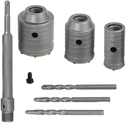 Concrete Hole Saw Drill Bits SDS Plus Tungsten Carbide Masonry Cement Hole Saw Kits 1-3/8, 1-31/32, 2-9/25 Inch(35mm, 50mm, 60mm) with Connecting Rod 8-7/10 Inch(220mm) and Positioning Drill