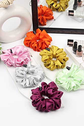 Image of Premium Satin Scrunchies for Women | Hair Bands, Ponytail Holders & Rubber Bands | Oversize, Fluffy, No-Damage Hair Ties | Girls Hair Accessories | Extra Large Size | Pack of 6