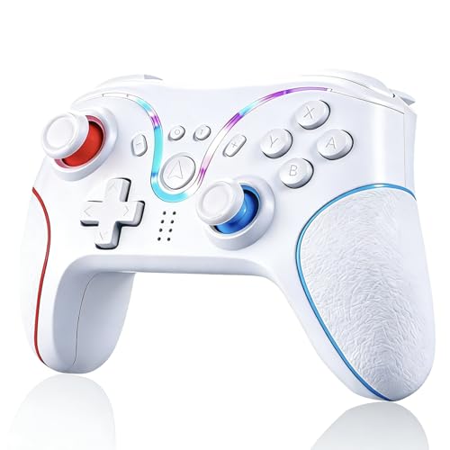 AURITHYX Switch Pro Controllers Compatible with Nintendo Switch/Lite/OLED/PC, Game Gamepad with Dual Vibration/Gyro Axis/Turbo/Programmable/RGB Lighting, Ergonomically Designed Precise Joystick（White）