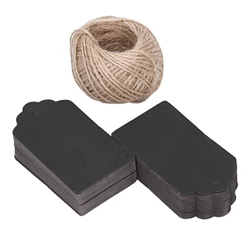 Mingzhe 100 個両面クラフト紙衣類タグ DIY クラフトや結婚式クリスマス感謝祭用ジュート麻ひも付き (黒)