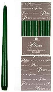 Price's Candles - 10" Venetian Wrapped Dinner Candles - Evergreen - 10 Pack - 7 Hour Burn Time - Unscented - Non-Drip - Solid Colour - Multi-Purpose