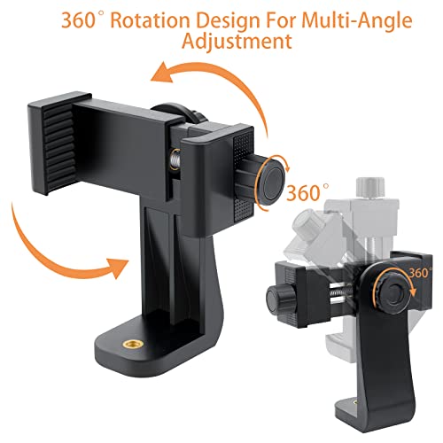 2 Pack Tripod Phone Mount, Cell Phone Holder Mount Head Standard Screw Adapter, Rotates Vertical and Horizontal, Adjustable Clamp, Compatible for Most Cellphones