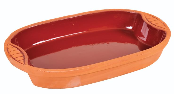 Tepsi, Büyük Oval Sırlı (35 * 22 * 5,5) toprak güveç kap