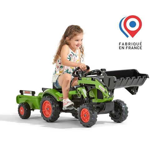 Falk Claas Kinder-Baggerlader mit Anhänger & Hupe I Pedaltraktor Arion 410 Replik I ab 2 Jahren I Outdoor Spielzeug für Jungen & Mädchen
