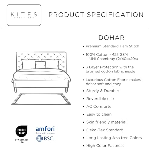 Image of 100% Pure Cotton 3 Layer Dohar, Single Bed Blanket Comforter, (60''X90'' / 152X230 CM), Uni Chambray, Skin Friendly Dohar, Color - Cloud Rose