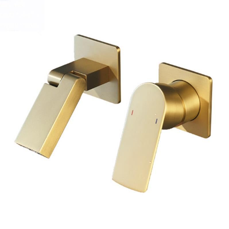 Robinet mural en laiton or brossé encastré de luxe pour lavabo